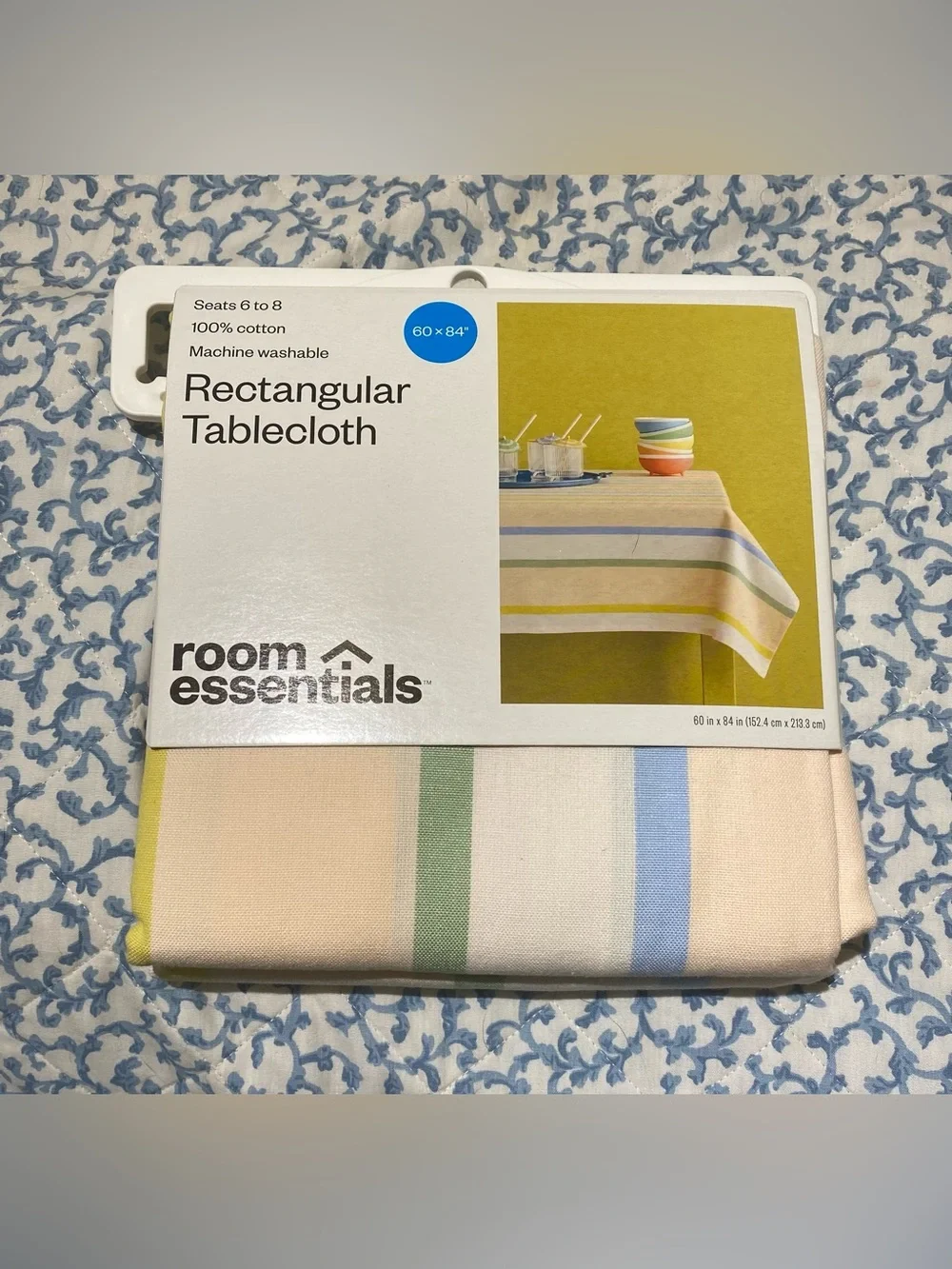 Target Pastel Stripe Rectangular Tablecloth - Blue, Green, Yellow, Cream